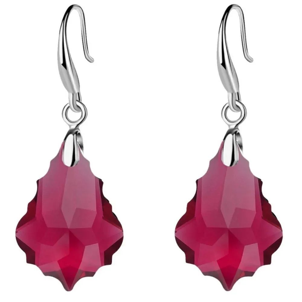 Silver with Fuchsia Pink Austrian Crystal Baroque Dangling Drop Hook Earrings